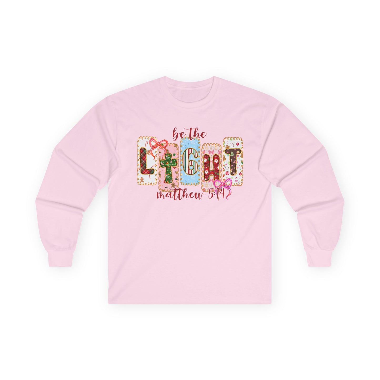 Be the Light Long Sleeve Tee — Inspirational Scripture Matthew 5:14 Design