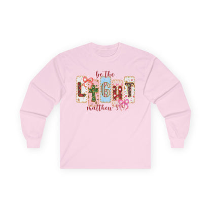 Be the Light Long Sleeve Tee — Inspirational Scripture Matthew 5:14 Design