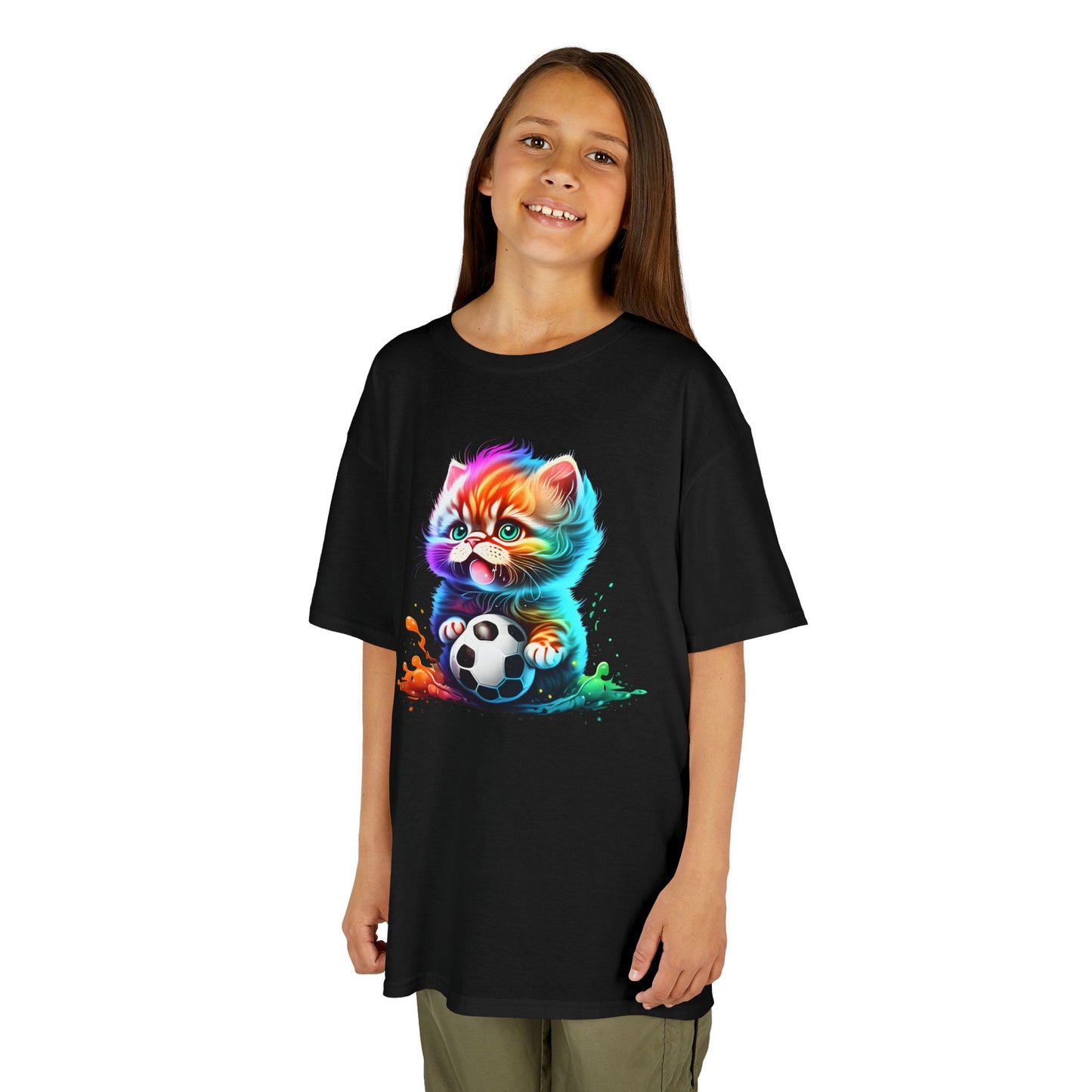 Colorful Cat Soccer Tee for Kids - Fun and Playful Design