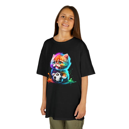 Colorful Cat Soccer Tee for Kids - Fun and Playful Design