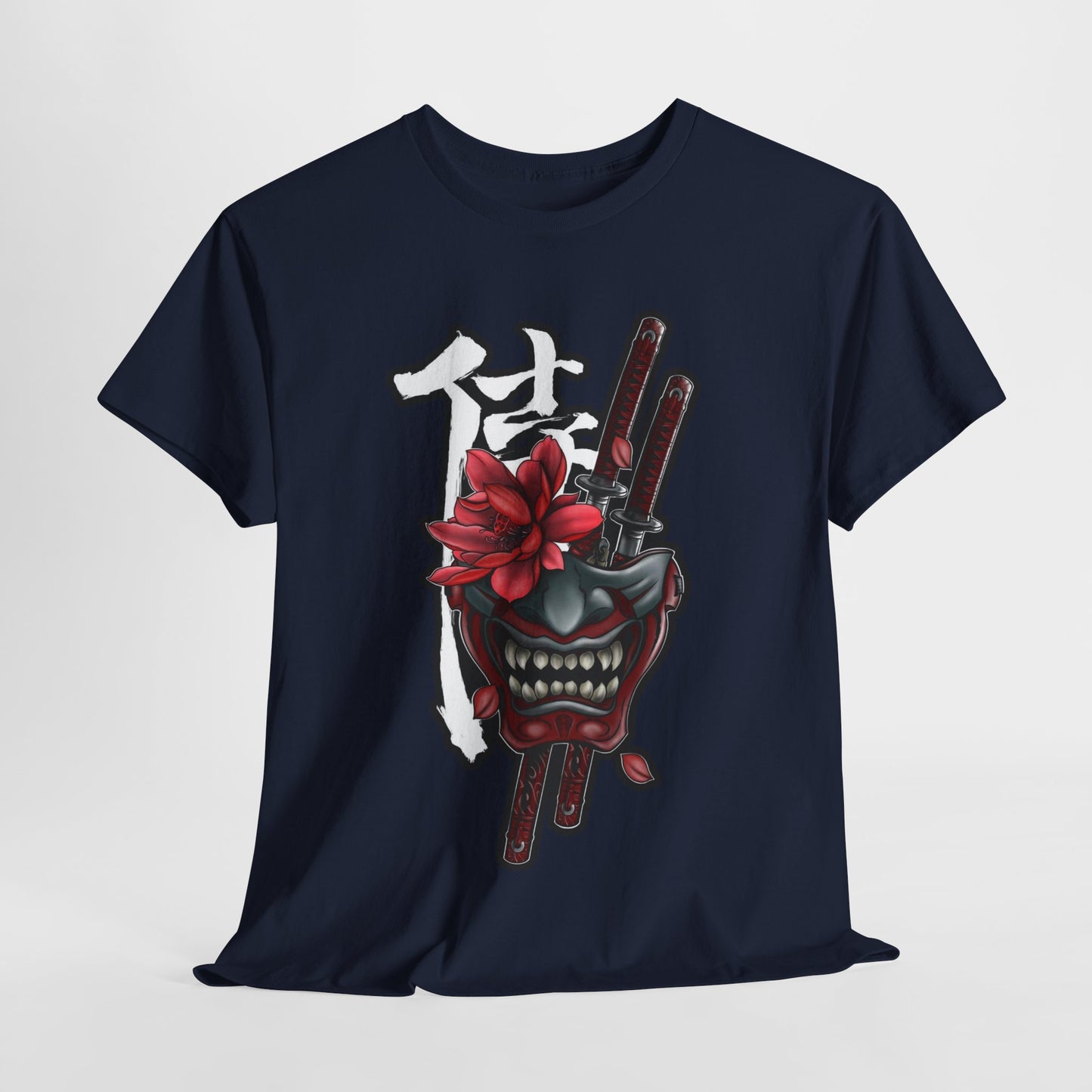 Unisex Heavy Cotton Tee - Floral Samurai Mask Design