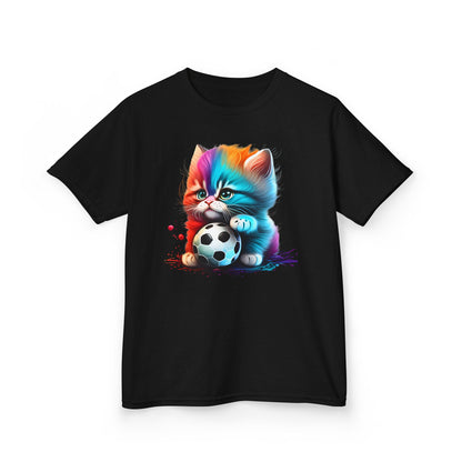 Colorful Cat Soccer Kids Tee - Fun & Playful Design for Young Animal Lovers