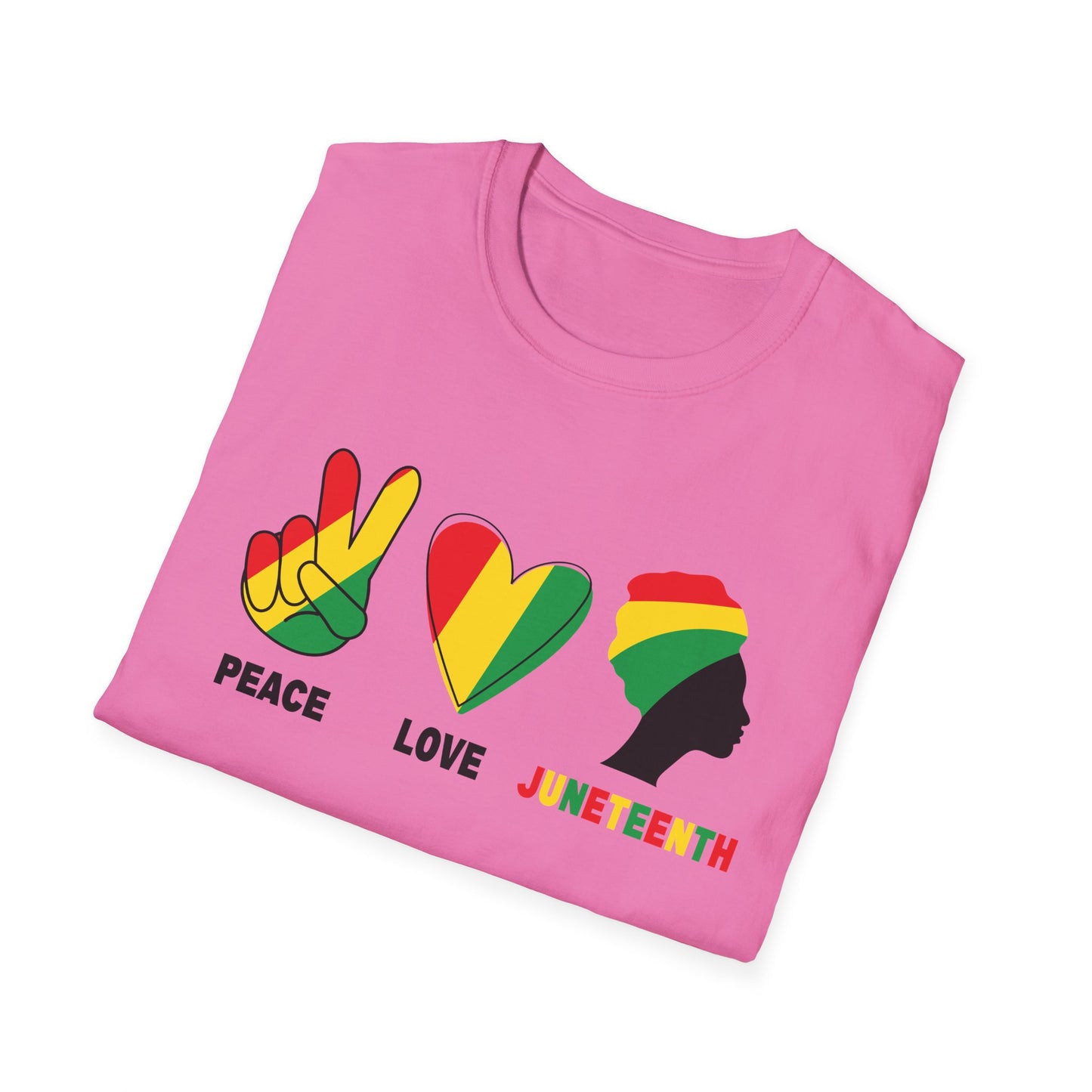 Juneteenth Peace Love Unisex Softstyle T-Shirt, Graphic Tee, Black History Month, Celebration Wear, Gift for Activists