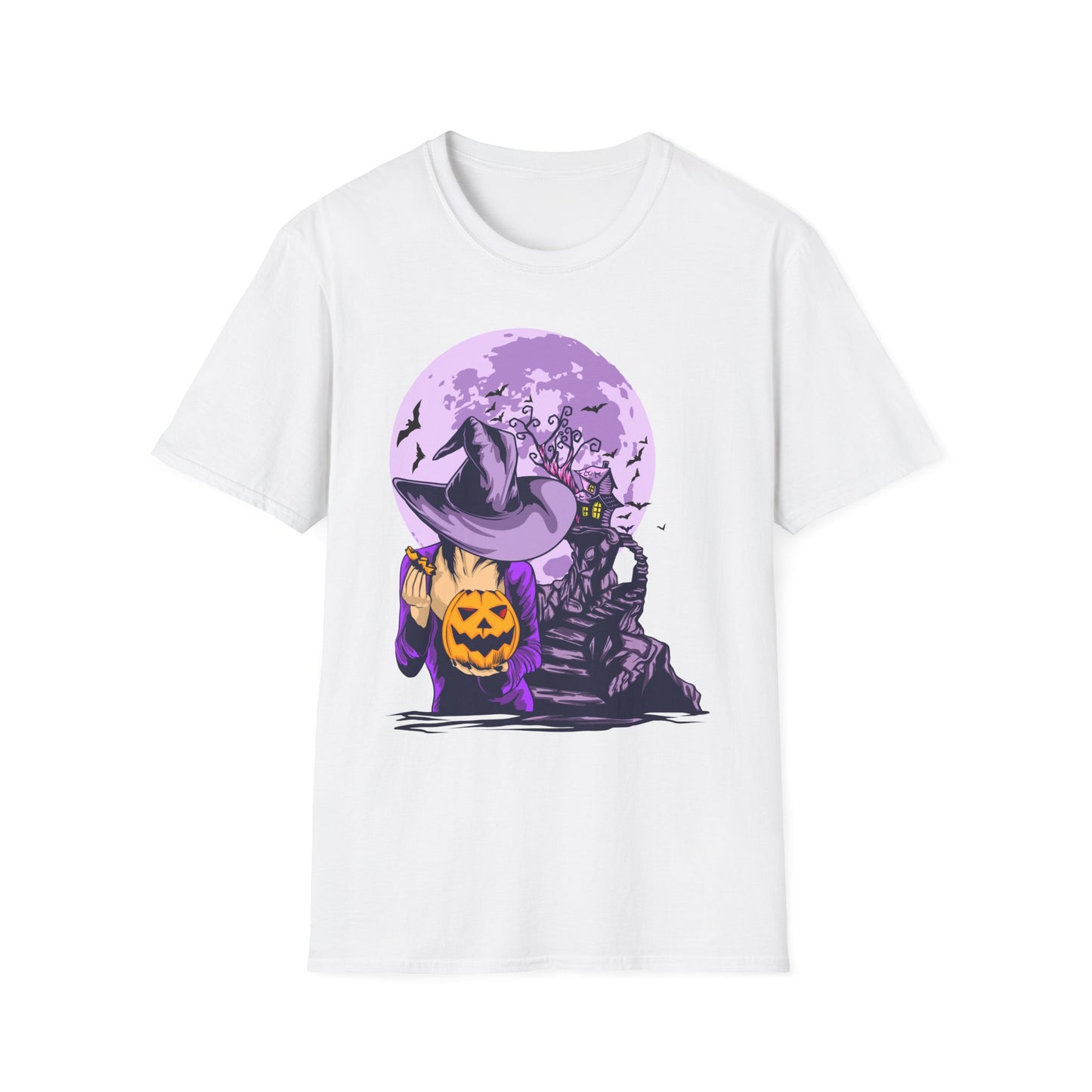 Halloween Witch T-Shirt, Unisex Softstyle Tee, Spooky Season Apparel, Pumpkin Graphic Shirt, Trick or Treat Shirt