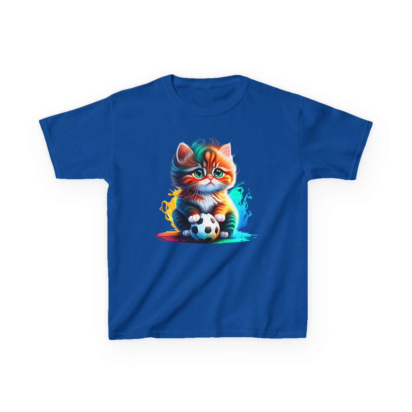 Playful Cat Soccer Kids Heavy Cotton™ Tee - Fun and Colorful T-Shirt for Young Animal Lovers
