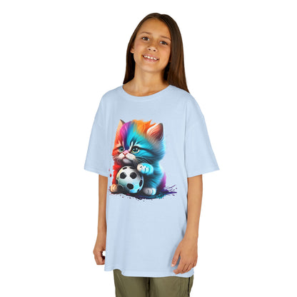 Colorful Cat Soccer Kids Tee - Fun & Playful Design for Young Animal Lovers
