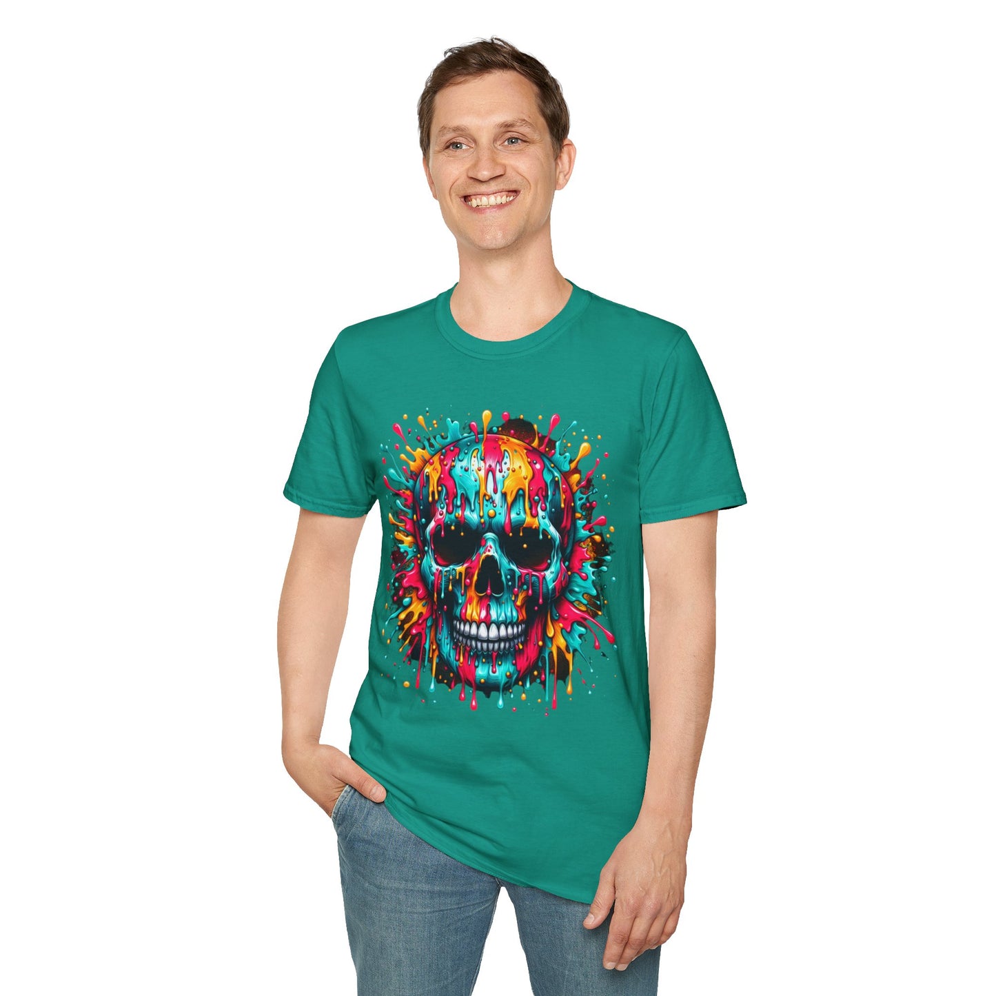 Colorful Drip Skull Unisex T-Shirt - Vibrant Graphic Tee for Art & Music Lovers