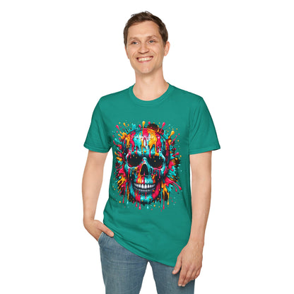 Colorful Drip Skull Unisex T-Shirt - Vibrant Graphic Tee for Art & Music Lovers
