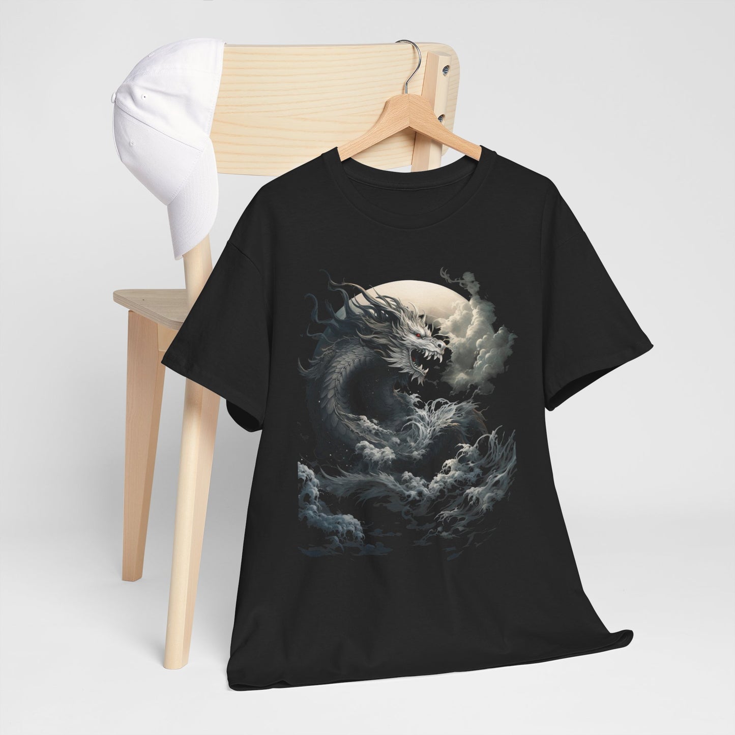 Dragon Moon Unisex Heavy Cotton Tee - Mystical Night Sky Apparel