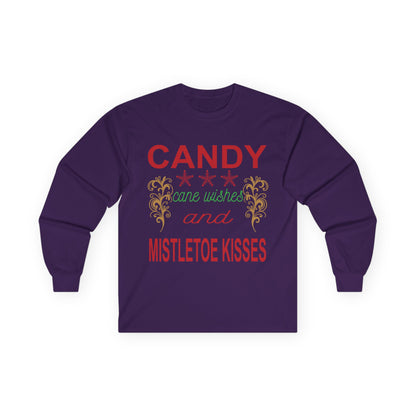 Candy Wishes & Mistletoe Kisses Long Sleeve Tee, Festive Apparel, Holiday Gift, Christmas Shirt, Unisex Tee, Winter Wear