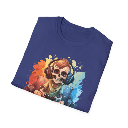 Skull Gamer T-Shirt, Unisex Softstyle Tee, Video Game Shirt, Gift for Gamers, Cool Graphic Tee, Halloween Style Shirt