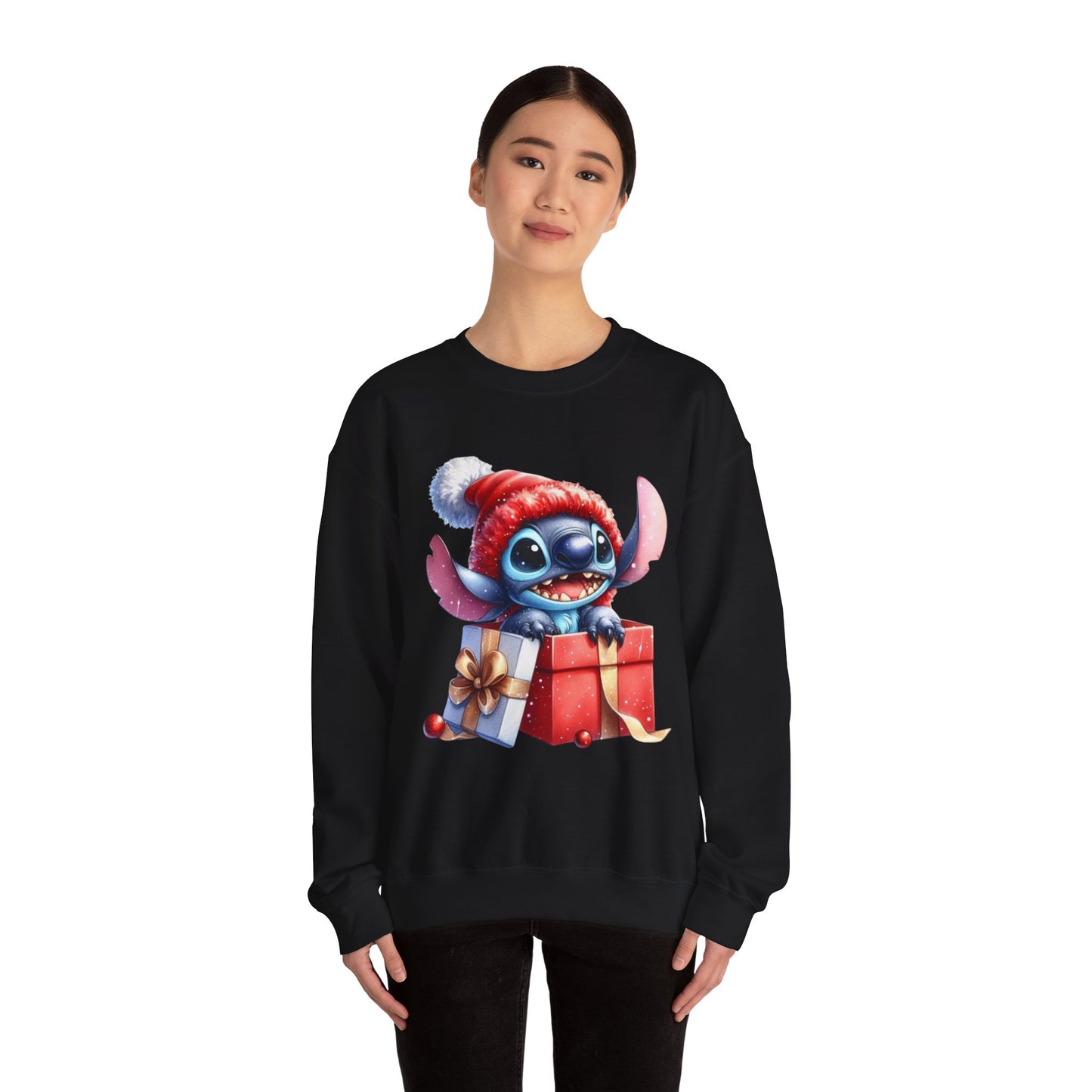 Christmas Stitch Sweatshirt – Cute Stitch in Santa Hat with Holiday Gifts