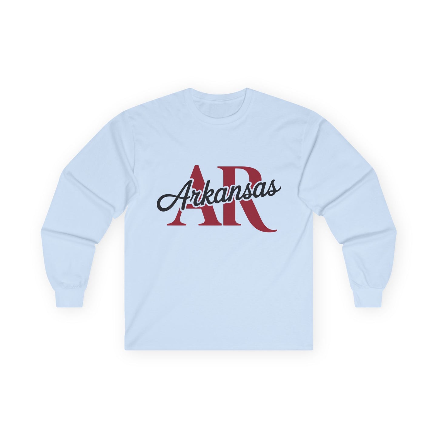 Arkansas AR Script Long Sleeve Tee — State Pride Graphic Shirt