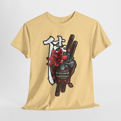 Unisex Heavy Cotton Tee - Floral Samurai Mask Design