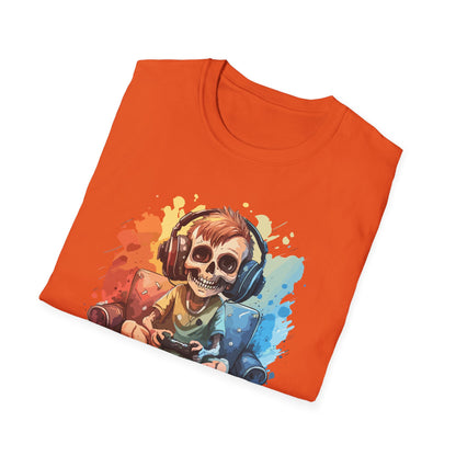 Skull Gamer T-Shirt, Unisex Softstyle Tee, Video Game Shirt, Gift for Gamers, Cool Graphic Tee, Halloween Style Shirt