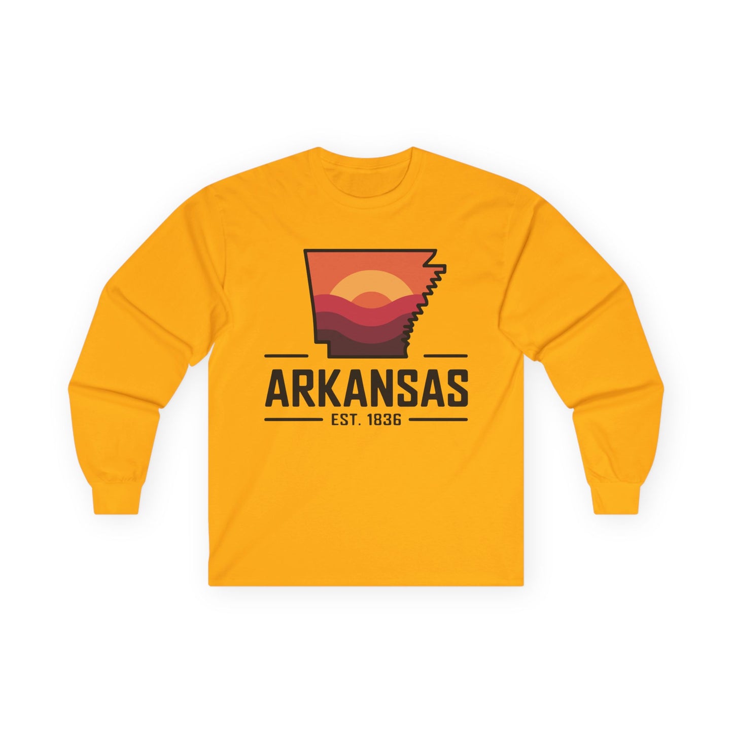 Arkansas Sunset State Long Sleeve Tee — EST. 1836 Retro Graphic