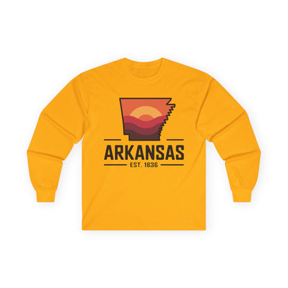 Arkansas Sunset State Long Sleeve Tee — EST. 1836 Retro Graphic