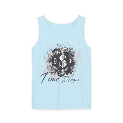 Unisex Garment-Dyed Tank Top with Time Designs - Casual Summer Wear, Beach Outfit, Gift for Friends, Vacation Essentials, Relaxed Style
