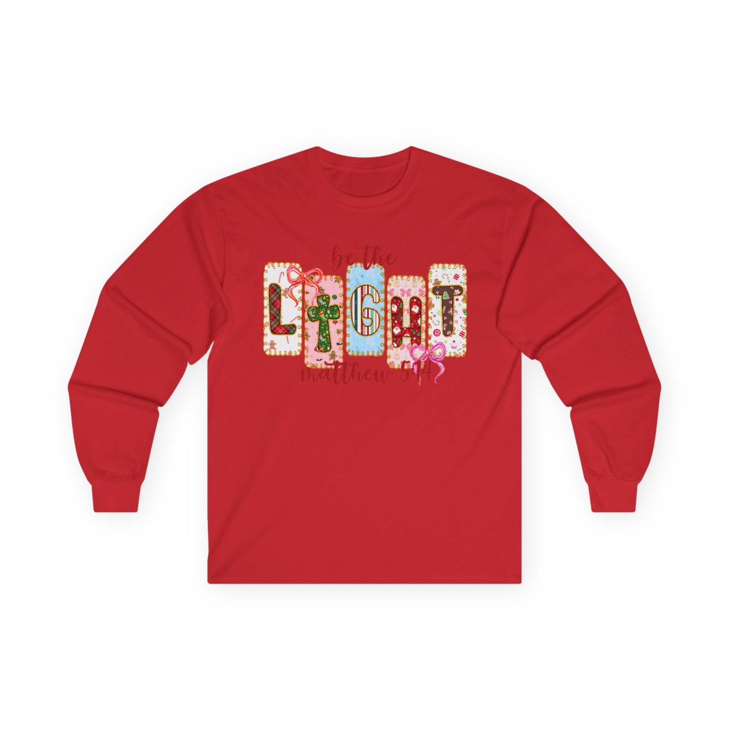 Be the Light Long Sleeve Tee — Inspirational Scripture Matthew 5:14 Design