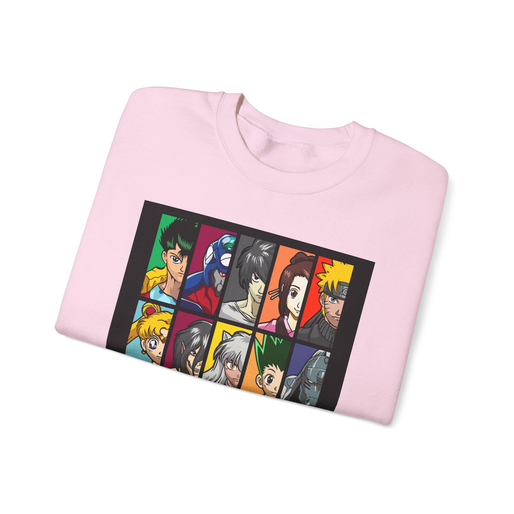 Anime Character Grid Sweatshirt — Collage Crewneck for Fans