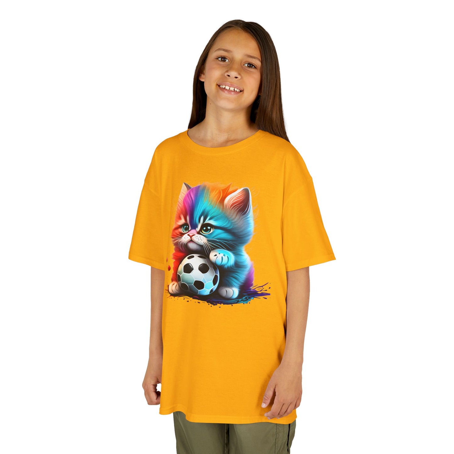 Colorful Cat Soccer Kids Tee - Fun & Playful Design for Young Animal Lovers