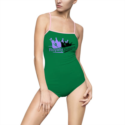 Royalty Queens Women's Swimsuit - Bold Green One-Piece for Beach, Pool Parties, Summer Fun, Vacation, Crown Design