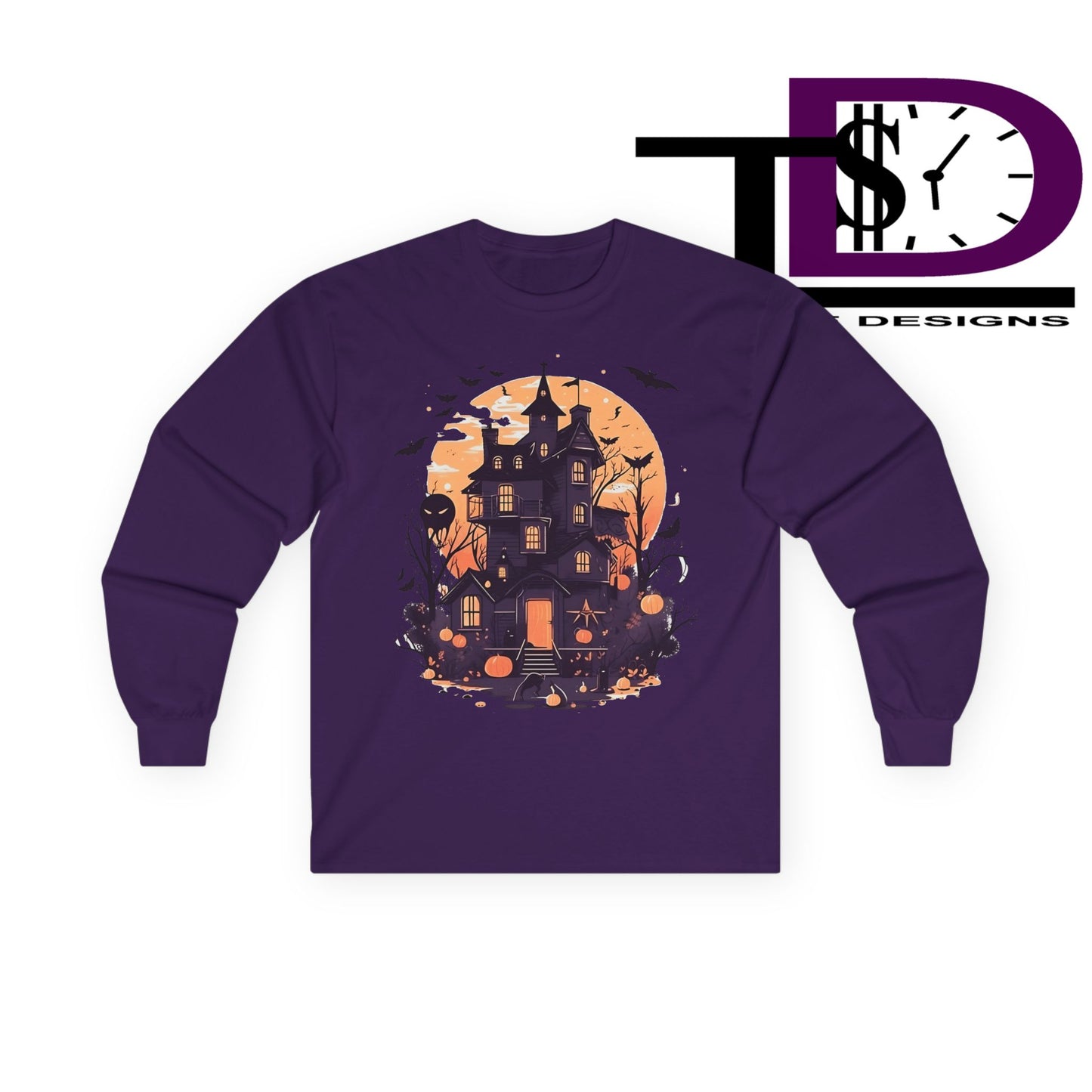 Halloween Haunted House Long Sleeve Tee - Spooky Vibes, Fall Fashion, Halloween Costume, Unisex Apparel, Gift for Ghost Lovers