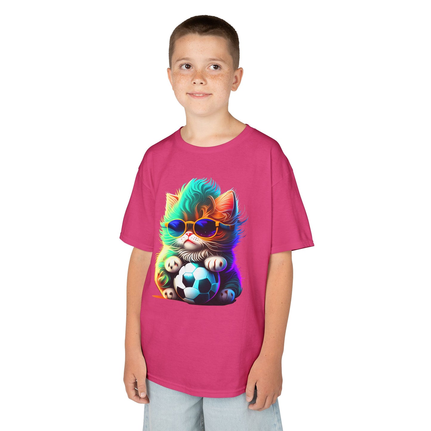 Cool Cat Soccer Kids Tee - Fun Heavy Cotton T-Shirt for Young Sports Fans