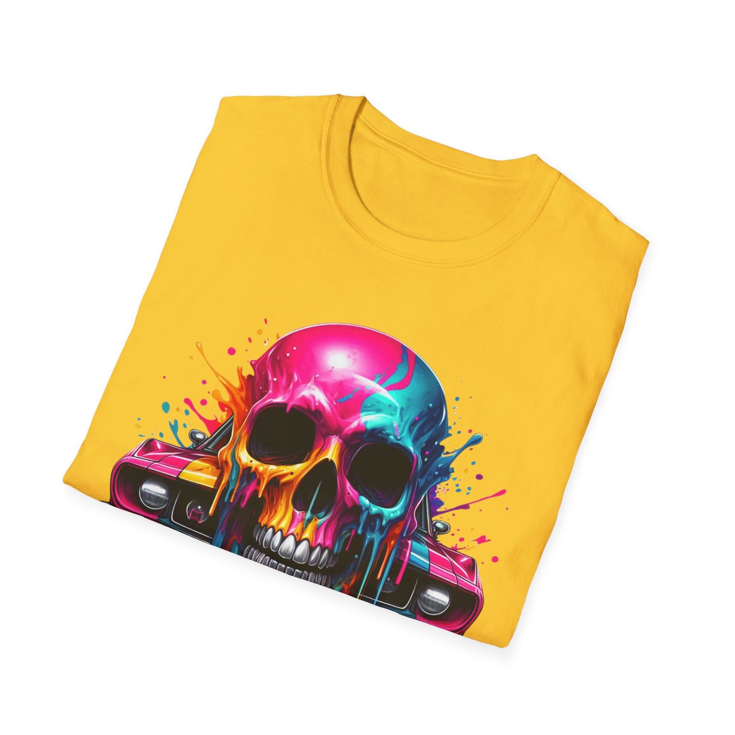 Vibrant Skull & Car Unisex Softstyle T-Shirt