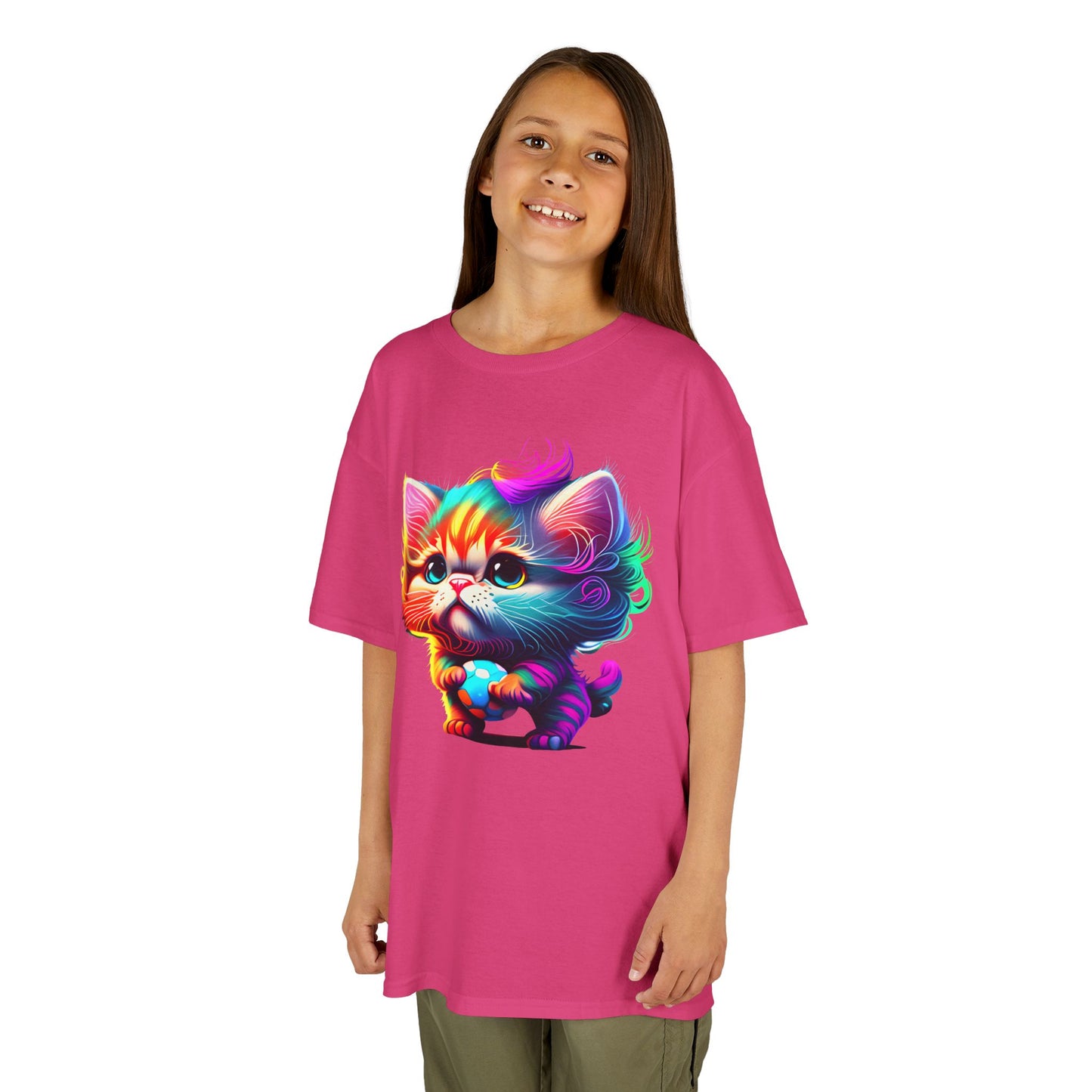 Colorful Cartoon Cat Kids Heavy Cotton Tee - Fun & Playful Design
