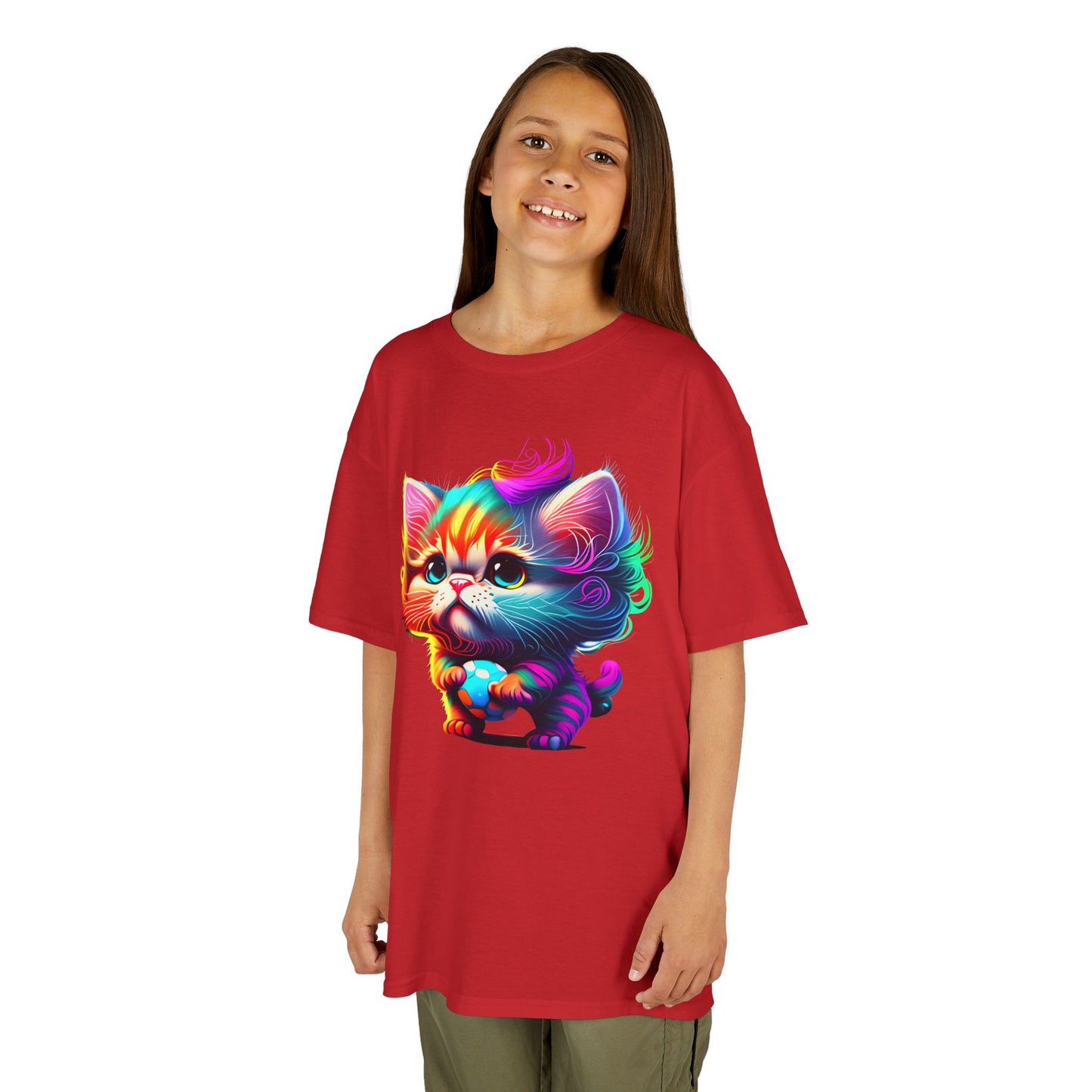 Colorful Cartoon Cat Kids Heavy Cotton Tee - Fun & Playful Design