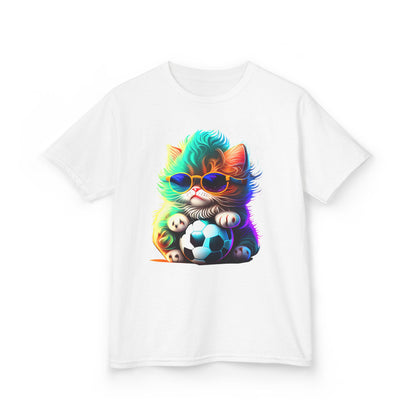 Cool Cat Soccer Kids Tee - Fun Heavy Cotton T-Shirt for Young Sports Fans