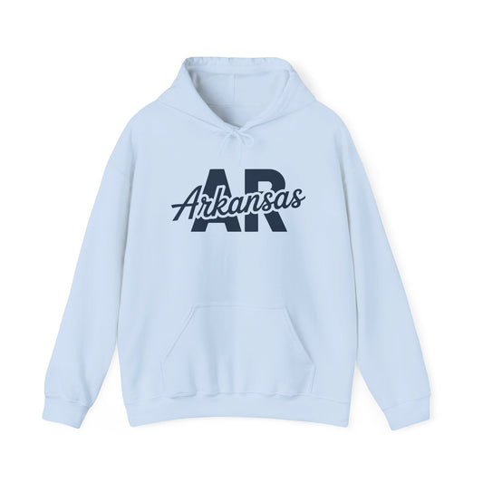 Arkansas AR Script Hoodie — Retro State Pride Pullover