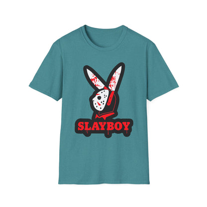 Slayboy Graphic Tee, Unisex Softstyle T-Shirt for Horror Fans, Cosplay Outfit, Halloween Costume, Casual Streetwear