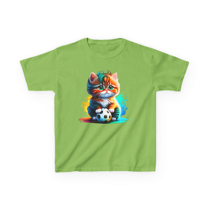 Playful Cat Soccer Kids Heavy Cotton™ Tee - Fun and Colorful T-Shirt for Young Animal Lovers