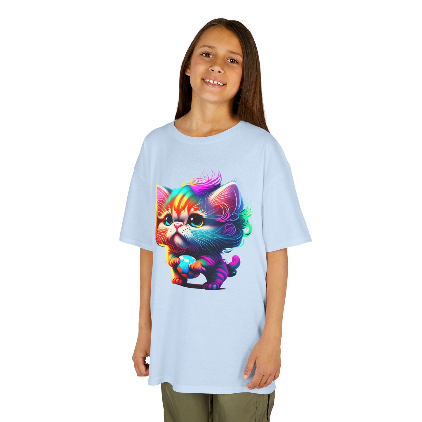 Colorful Cartoon Cat Kids Heavy Cotton Tee - Fun & Playful Design