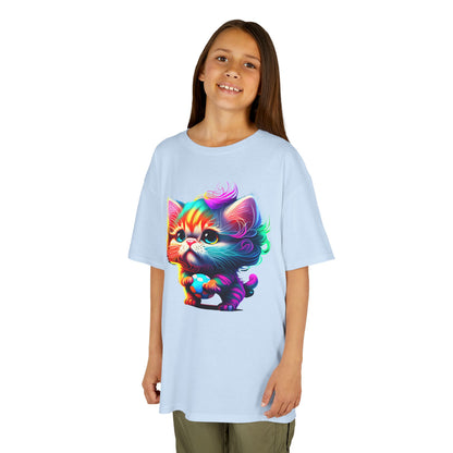 Colorful Cartoon Cat Kids Heavy Cotton Tee - Fun & Playful Design