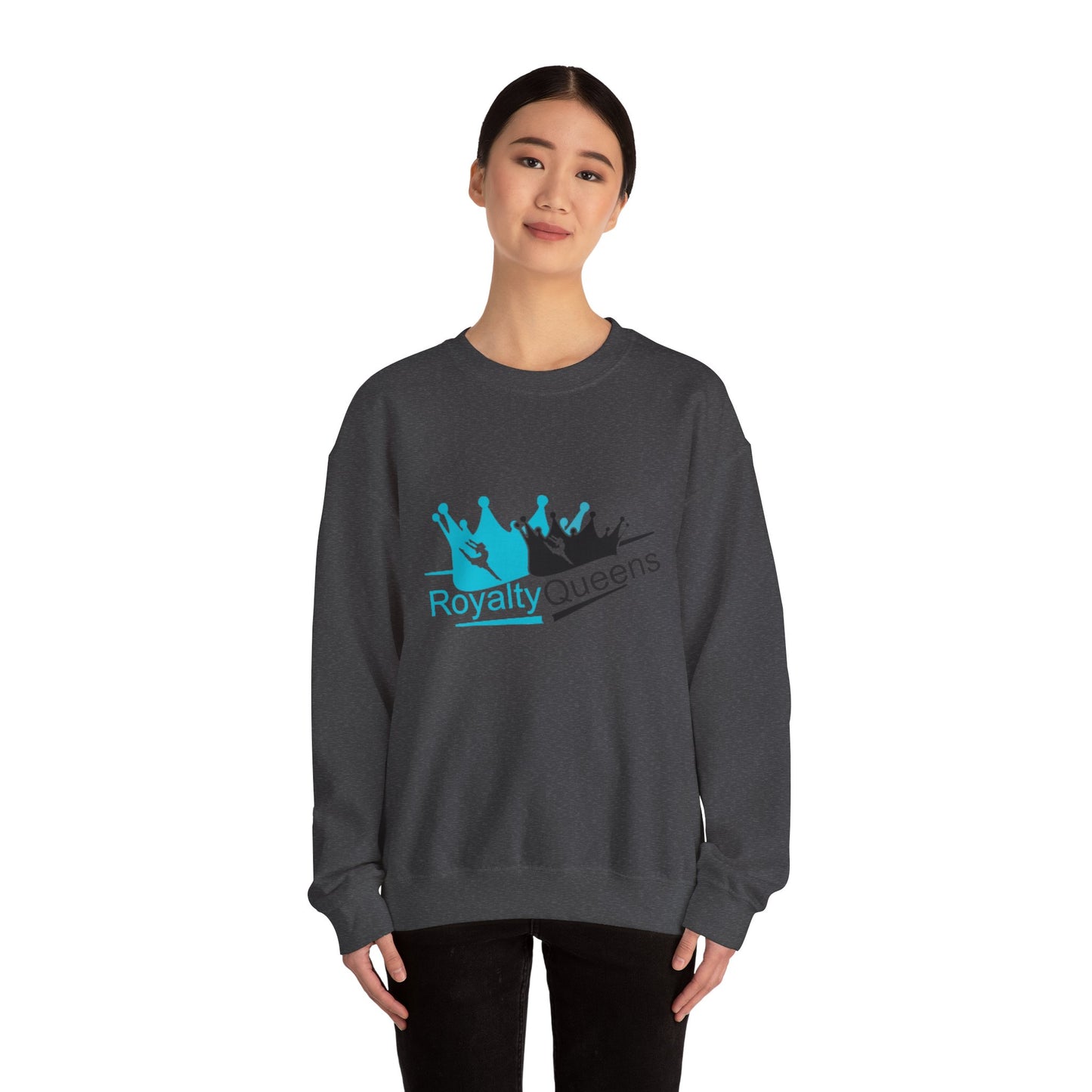 Crewneck Sweatshirt - "Royalty Queens" Crown Logo Graphic (Blue & Black)