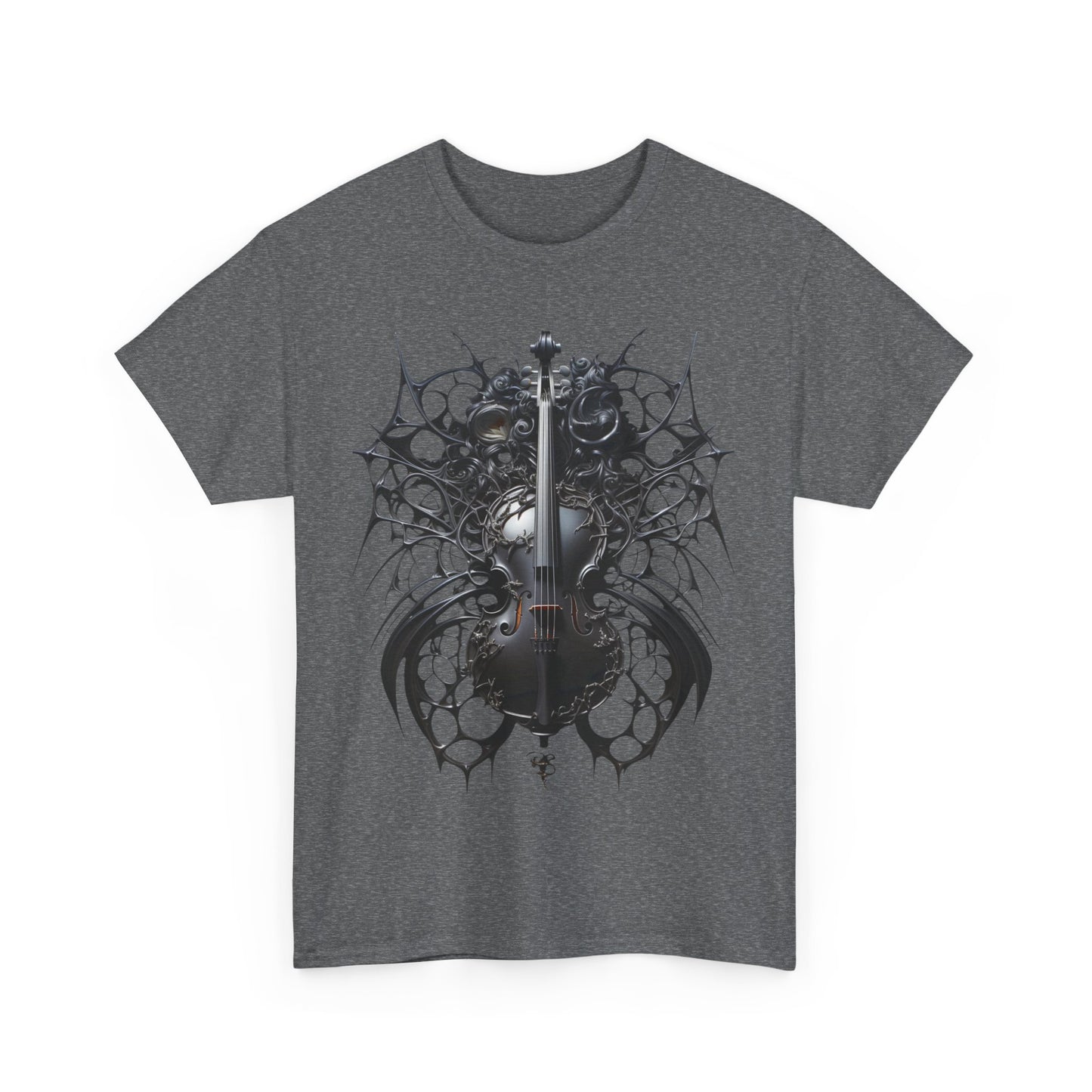 Heavy Cotton Tee with Gothic Violin Design - Perfect for Music Lovers
