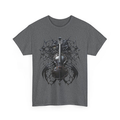 Heavy Cotton Tee with Gothic Violin Design - Perfect for Music Lovers