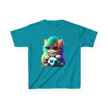 Cool Cat Soccer Kids Tee - Fun Heavy Cotton T-Shirt for Young Sports Fans