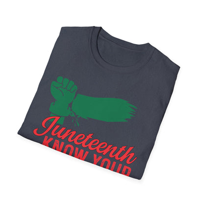 Unisex Softstyle T-Shirt - Juneteenth Know Your History, Comfortable Tee, Black History Month Gift, Celebration Shirt, Family Reunion Attire