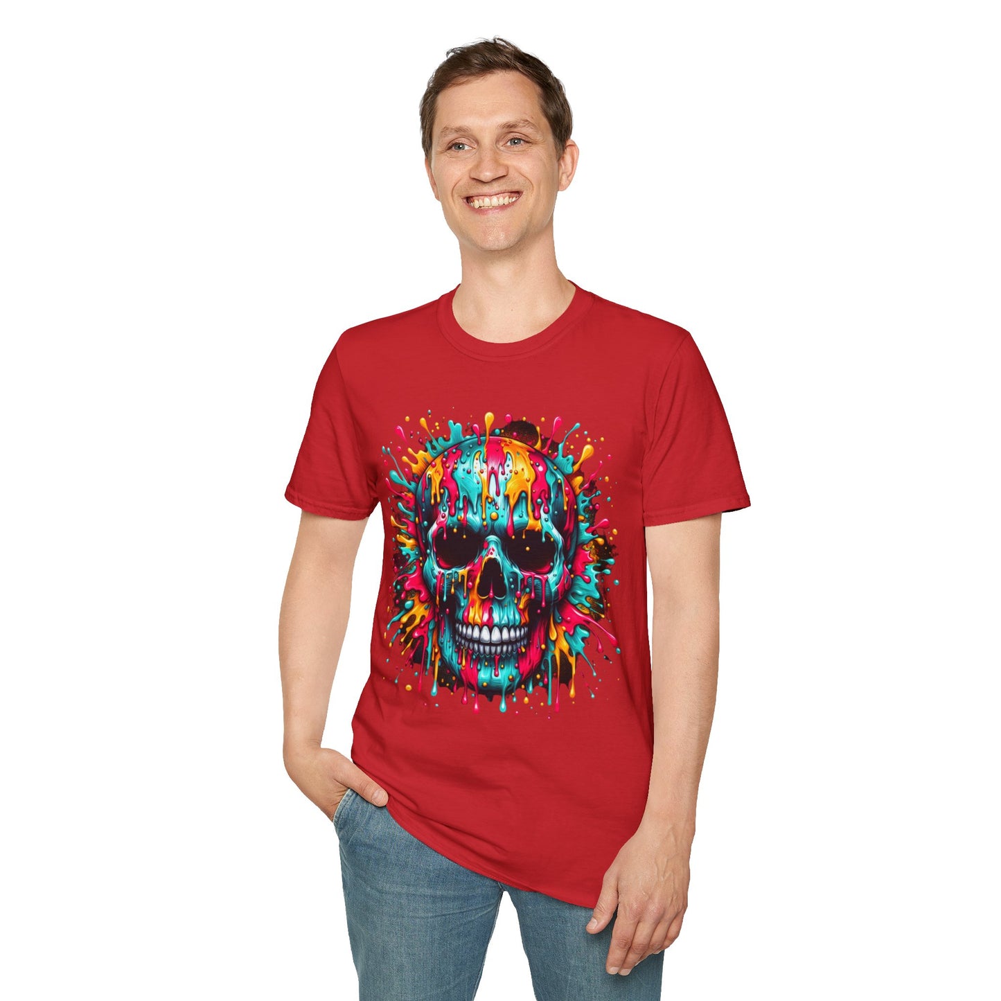 Colorful Drip Skull Unisex T-Shirt - Vibrant Graphic Tee for Art & Music Lovers