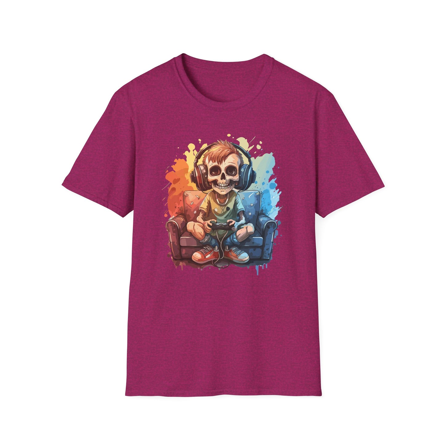 Skull Gamer T-Shirt, Unisex Softstyle Tee, Video Game Shirt, Gift for Gamers, Cool Graphic Tee, Halloween Style Shirt