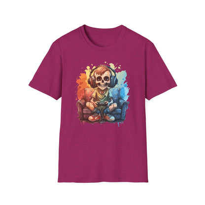 Skull Gamer T-Shirt, Unisex Softstyle Tee, Video Game Shirt, Gift for Gamers, Cool Graphic Tee, Halloween Style Shirt
