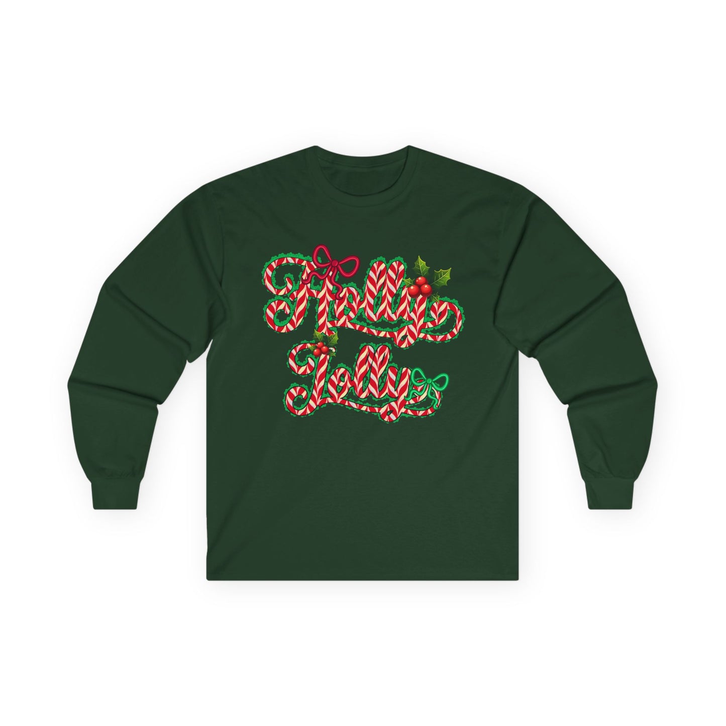 Long Sleeve Tee — "Merry Xmas" Candy Cane Script Christmas Shirt