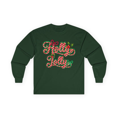 Long Sleeve Tee — "Merry Xmas" Candy Cane Script Christmas Shirt