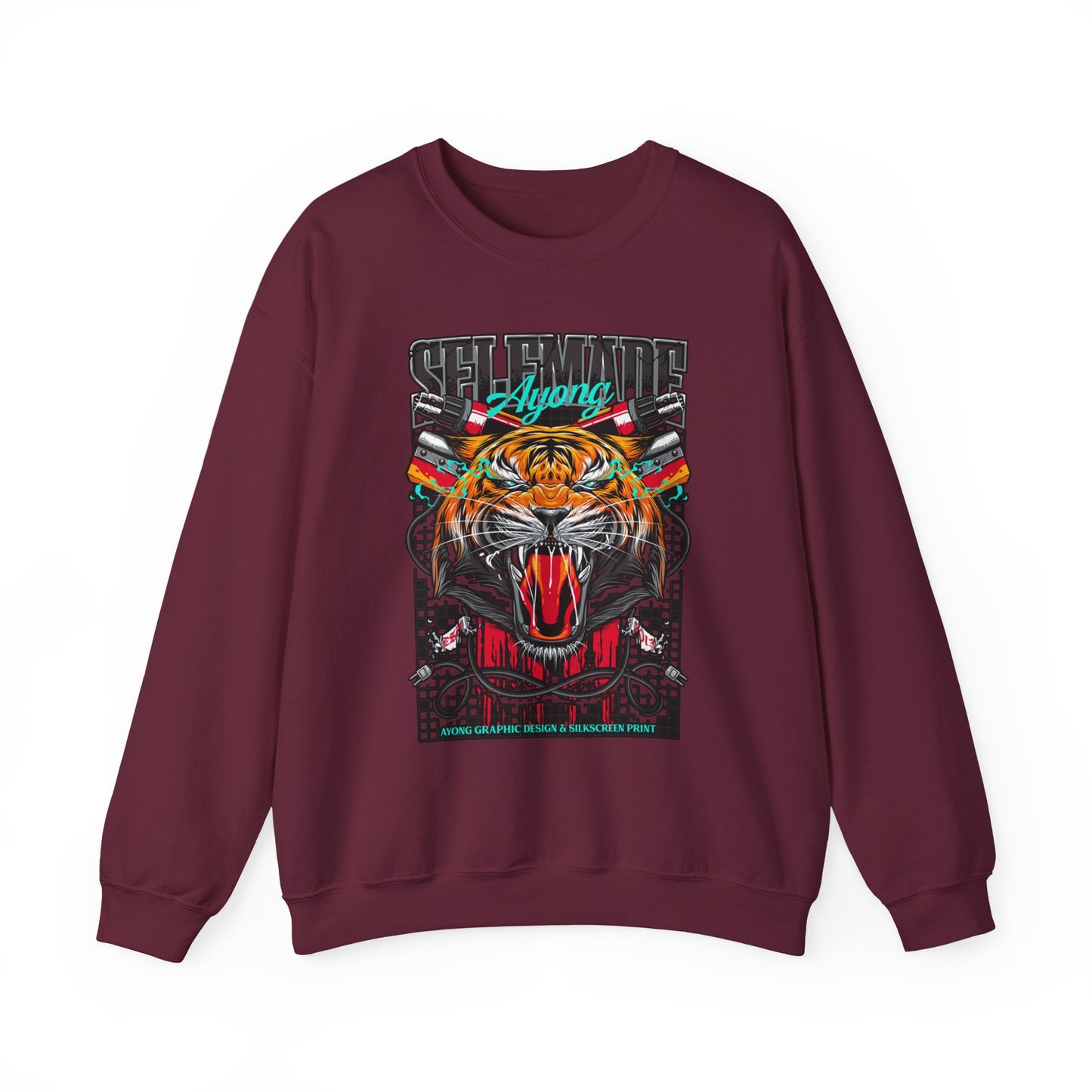 Crewneck Sweatshirt — Bold Roaring Tiger Graphic with 'Ayoung' Ribbon