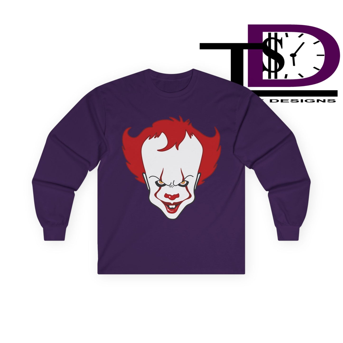 Pennywise Inspired Long Sleeve Tee, Horror Shirt, Movie Merch, Unisex Halloween Apparel, Scary Graphic Tee, Costume Top