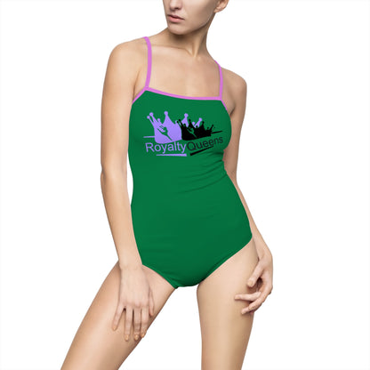 Royalty Queens Women's Swimsuit - Bold Green One-Piece for Beach, Pool Parties, Summer Fun, Vacation, Crown Design